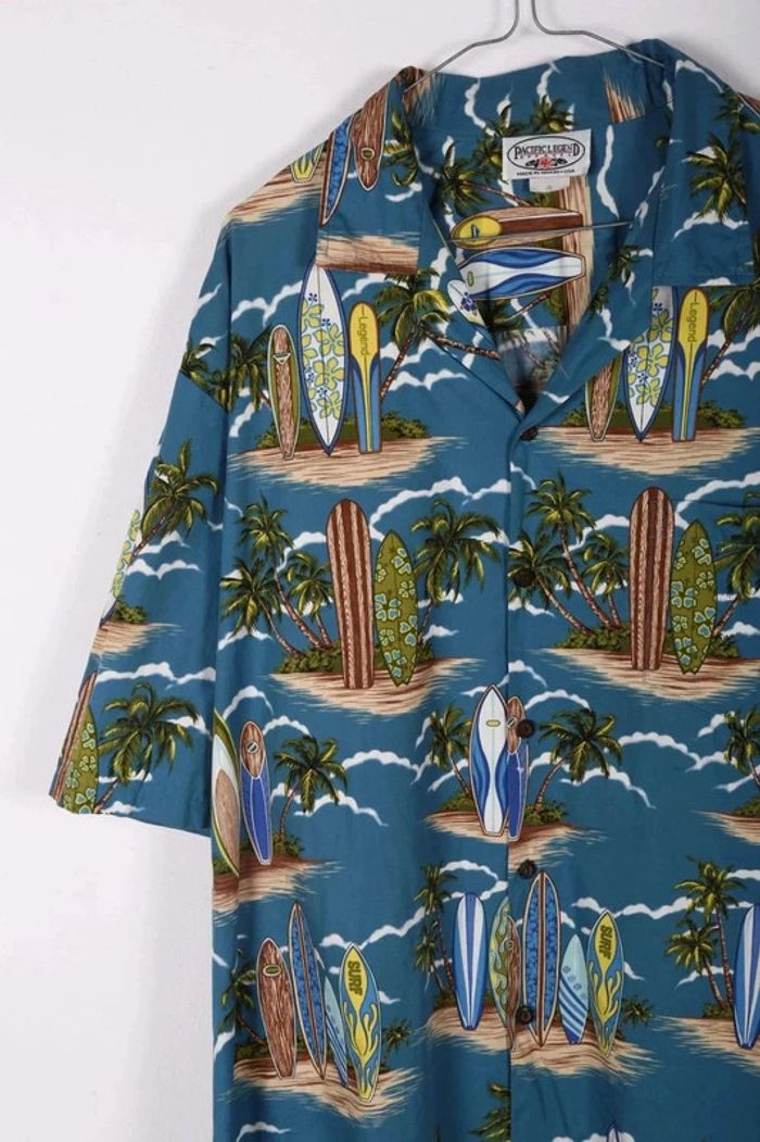 Chemise Hawaïenne vintage 90's en coton motif palmiers et îles Made in USA (#250024) - photo numéro 3