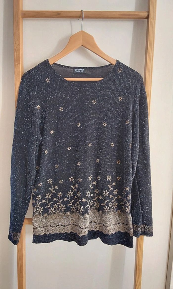 Blouse irisée noire et dorée fleuri T 40 - photo numéro 6