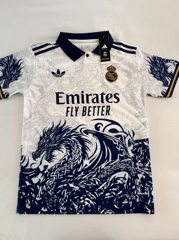 Maillot Real Madrid dragon blanc bleu Adidas taille S neuf jersey
