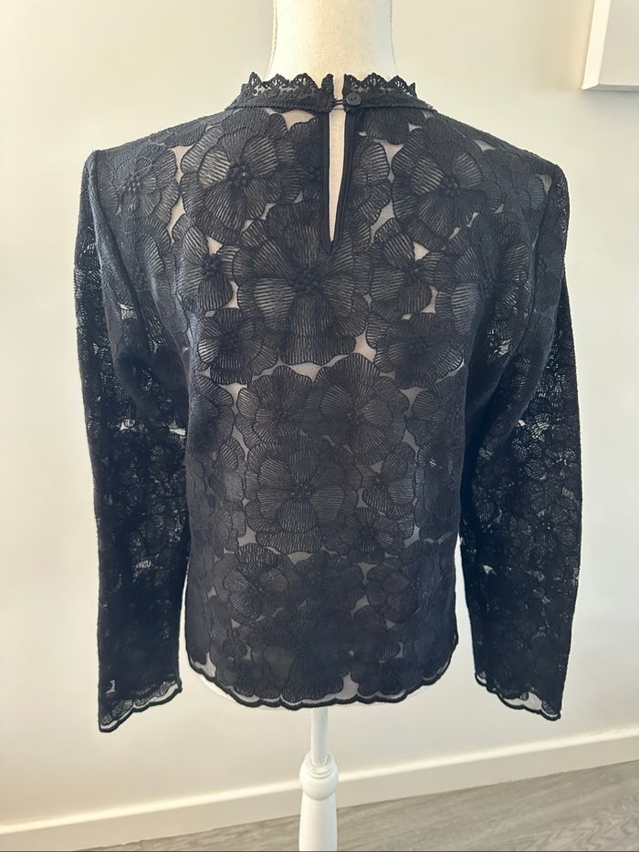 Blouse noire dentelle gothique à fleurs Vintage T38 M - photo numéro 5
