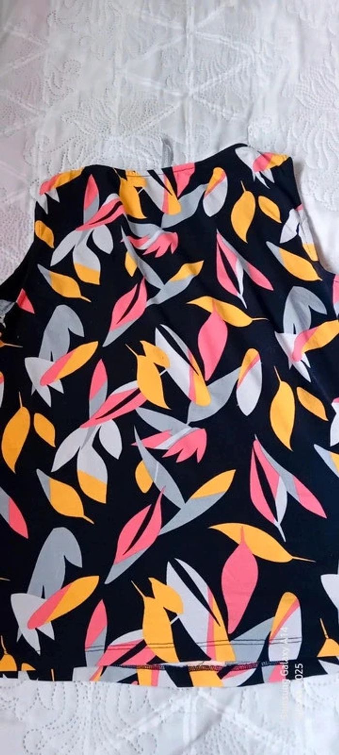 Tunique débardeur motif feuillages coloré noir femme 46 blanche porte - photo numéro 17