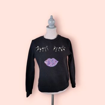 Sweat gris chiné molletonné perles strass et sequins C&A taille 9 ans