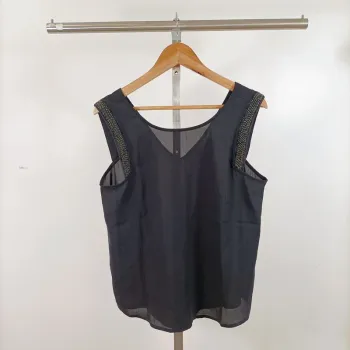 Top noir sans manches détail strass sur épaules - Jacqueline de Yong T.40 A1126