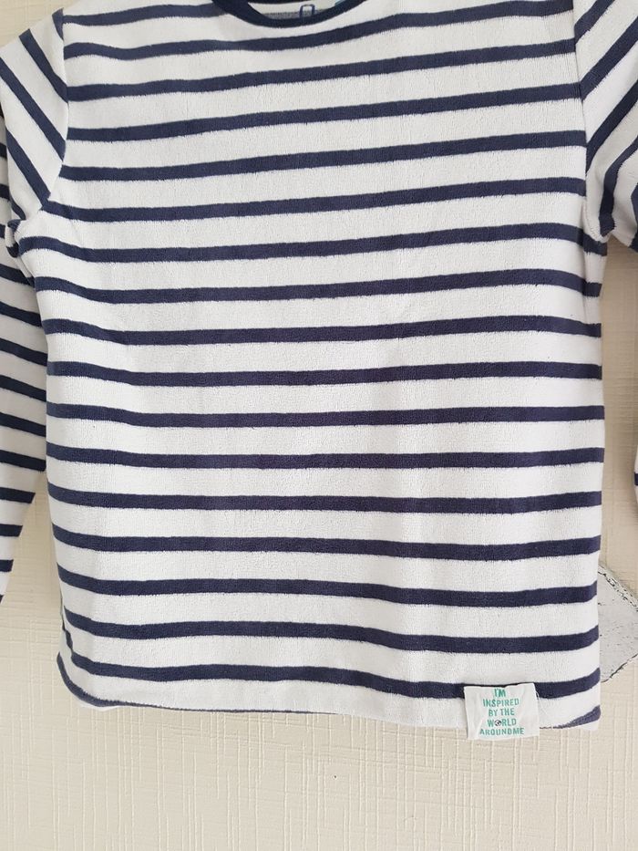 Haut de pyjama blanc à rayures bleues Okaidi 8 ans - photo numéro 3