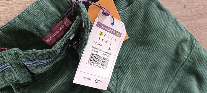 Pantalon velours neuf vert sergent major 3 ans - photo numéro 3