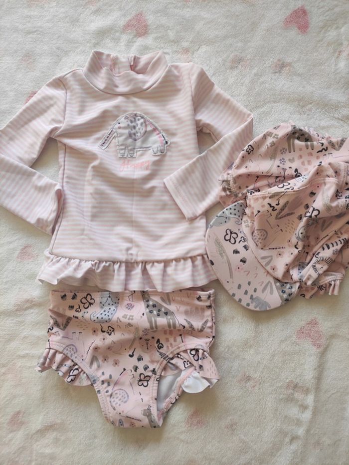Lot 3 pieces slip maillot et kasket de bain 9 12 mois