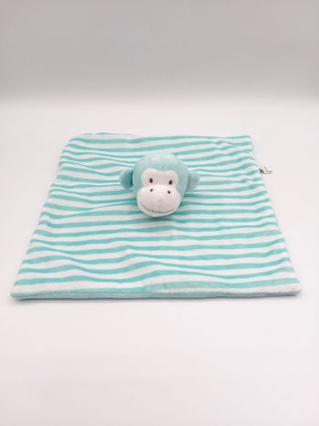 Doudou plat singe bleu blanc ESPA INTERCOMMERCE Shenzen rayures proche du neuf