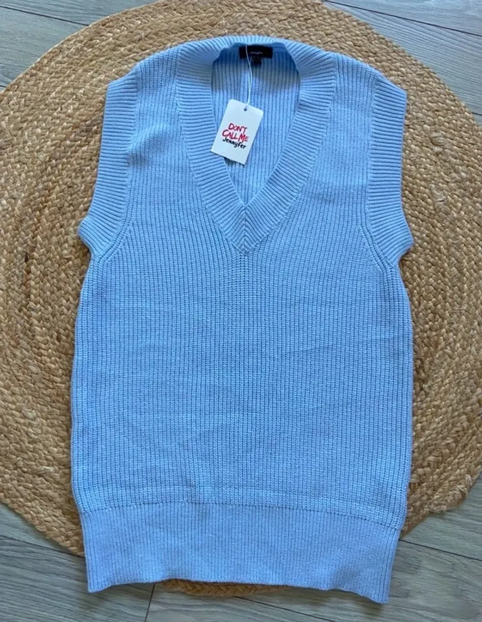 🩵 Pull long femme col V bleu clair sans manche Taille XS 🩵