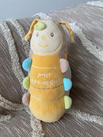 Peluche doudou 29cm Sauthon escargots jaune marron et bleu très bon état