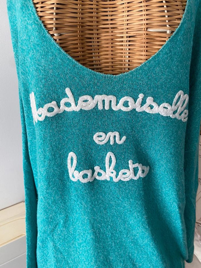 Pull manche longue turquoise Mademoiselle en baskets Ineo Couture taille M/L - photo numéro 4
