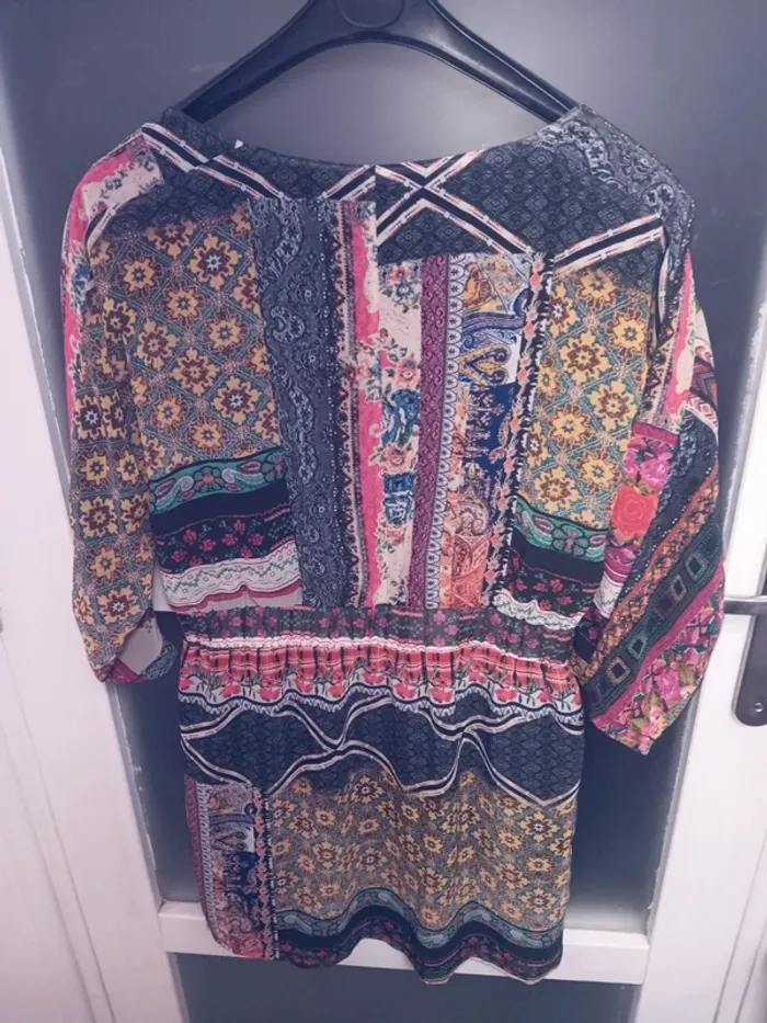 Robe  taille S bohème Mango fleurs multicolores manches 3/4 - photo numéro 4