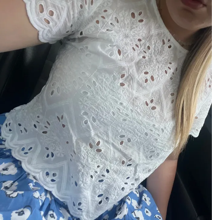 Blouse à manches courtes en broderie ajourée M-L - photo numéro 6