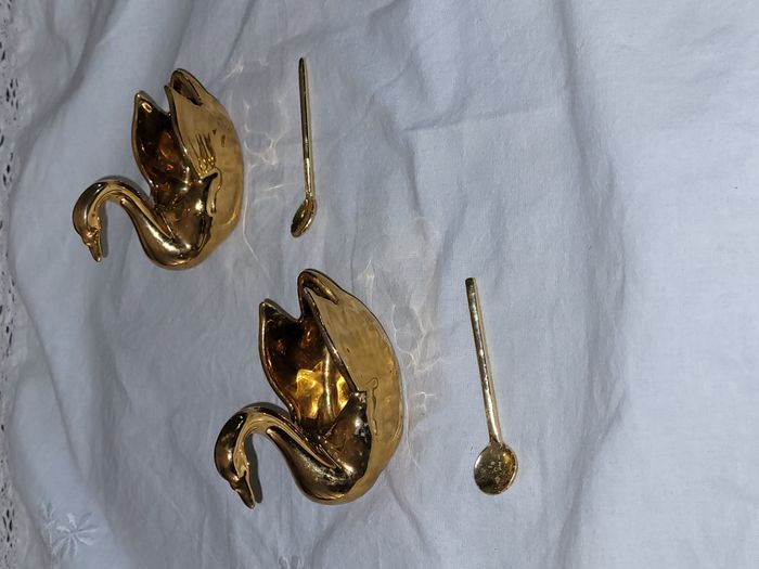 2 cygnes dorés porcelaine - vintage - photo numéro 2