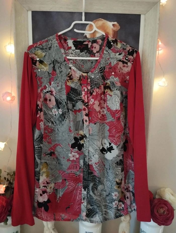 🌹 Blouse Fleurie Bi-Matière & Sequins Jac-Jac T42/44🌹 - photo numéro 14
