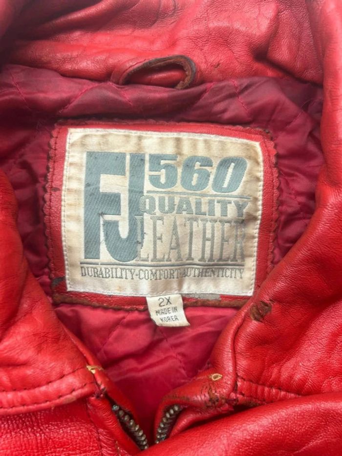 Blouson Vintage Cuir Rouge FJ560 Urban Assault Squad Taille 2X – Drapeau USA - photo numéro 3