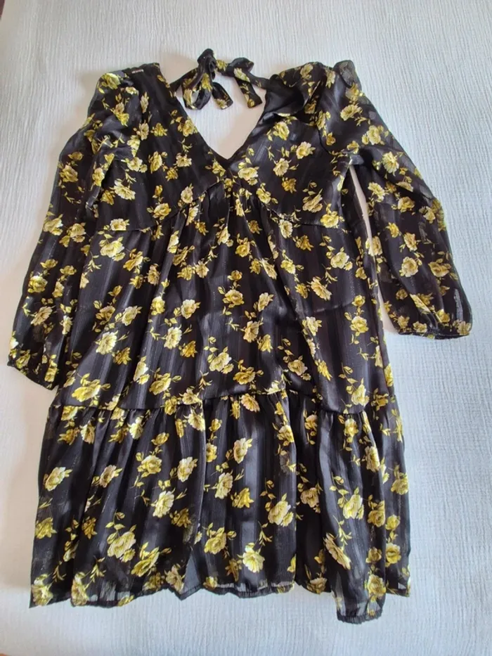 Robe fluide fleurie noire et or Senes M / L - photo numéro 9