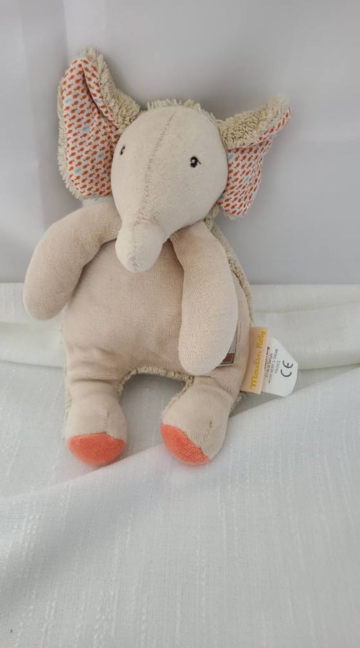 Doudou éléphant beige rose Les Papoum Moulin Roty - Moulin Roty
