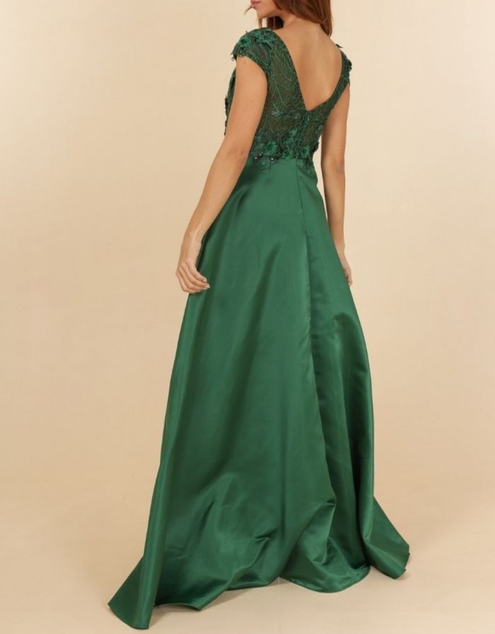 robe cérémonie dentelle et bas satiné vert princesse mariage vert emeraude taille 38 - photo numéro 4