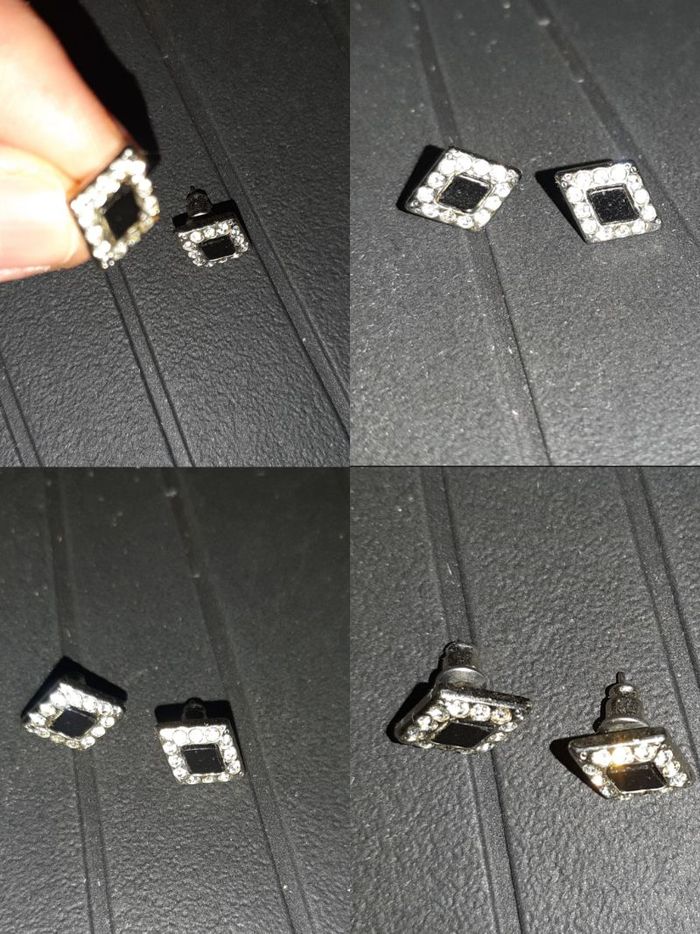 Boucles d'oreilles losanges pierres blanches et noires