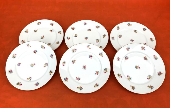 6 assiettes anciennes plates P.N France Porcelaine décor brassées de fleurs - photo numéro 3