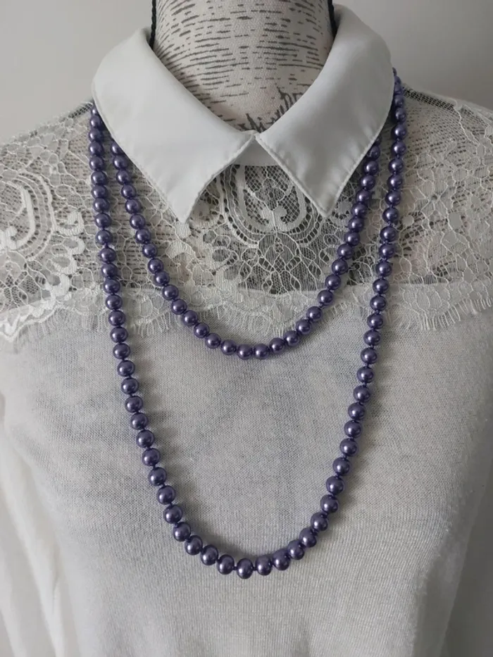 Collier de perles violettes et bracelet assorti - photo numéro 5