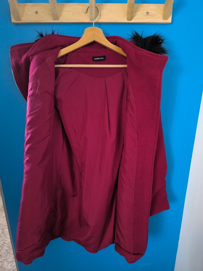 Manteau Cache-Cache Rouge Bordeaux capuche noire comme neuf Taille 42 - photo numéro 8