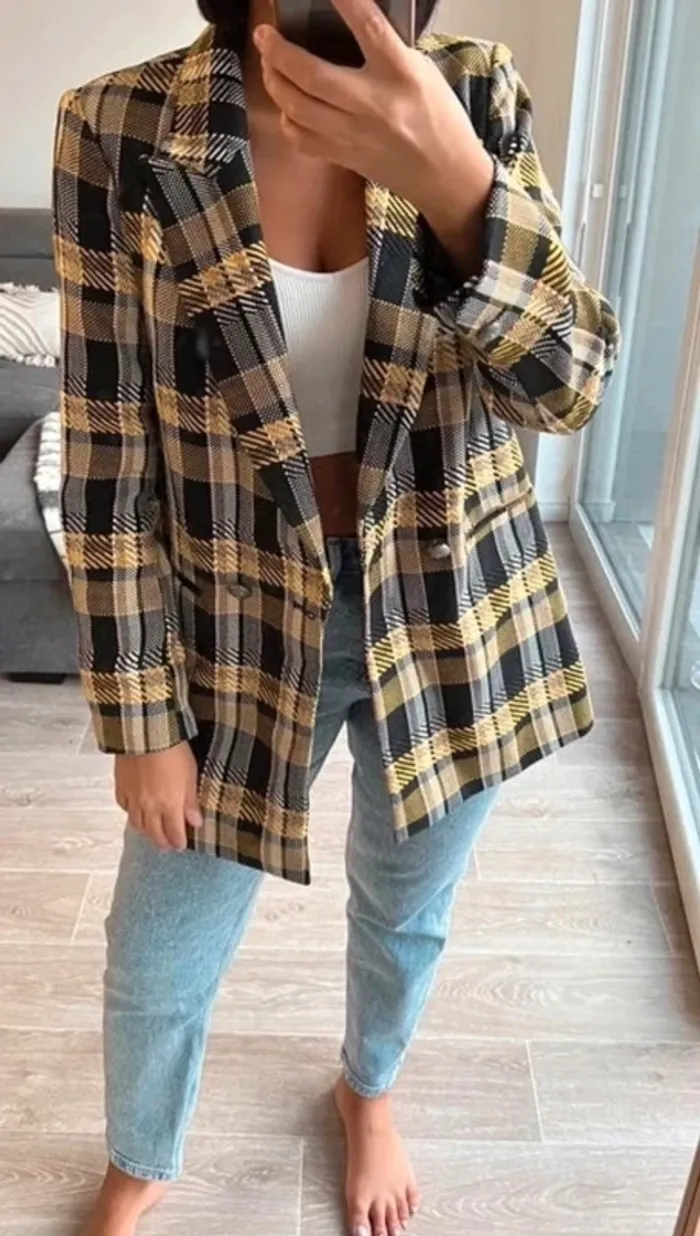 Zara Veste blazer tailleur à carreaux oversize taille S - photo numéro 2