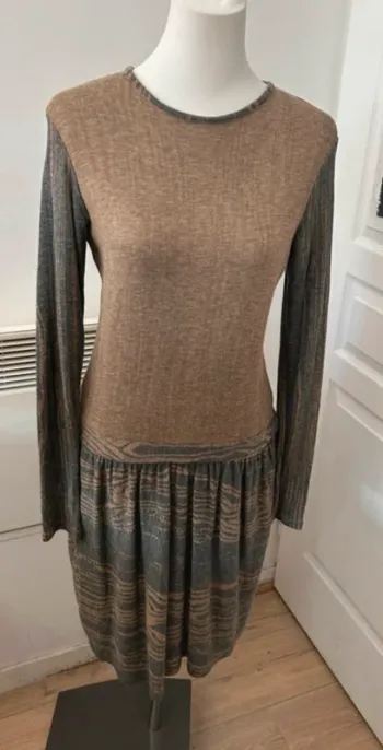 Emita churlaud robe en laine imprimée  Coloris beige, gris  femme, taille 40