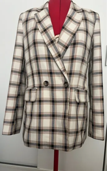 Blazer à carreaux crème marron et noir H&M