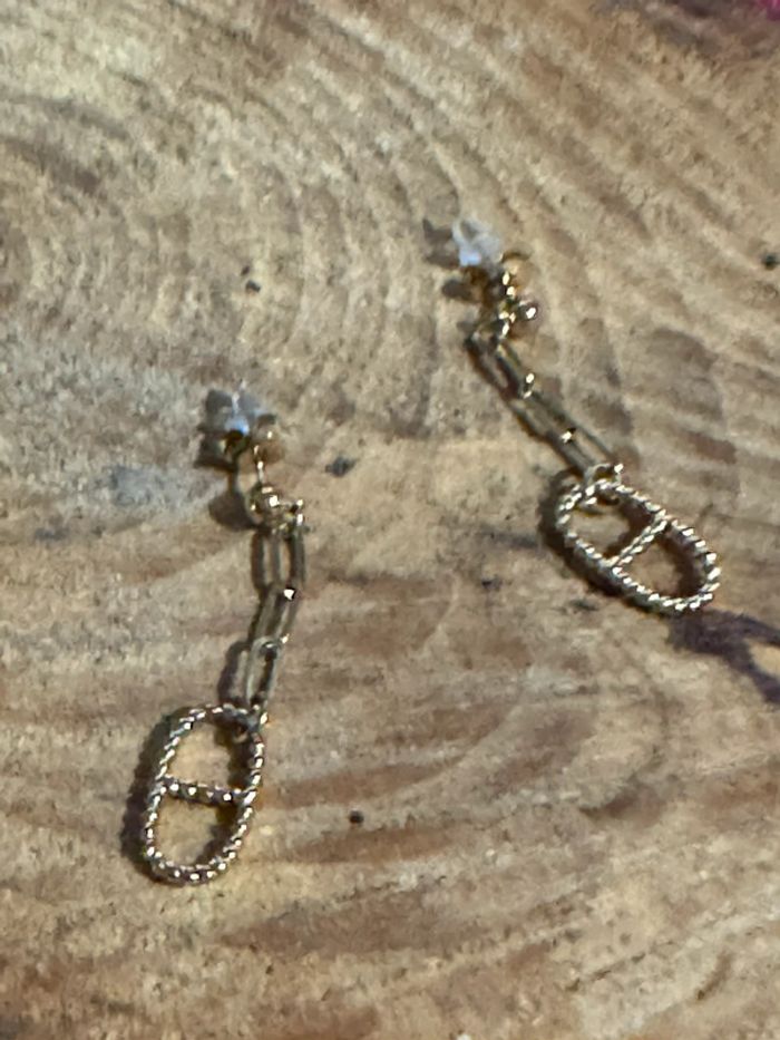 Boucles d’oreilles environ 6 cl acier inoxydable or maillons larges et farandole - photo numéro 3