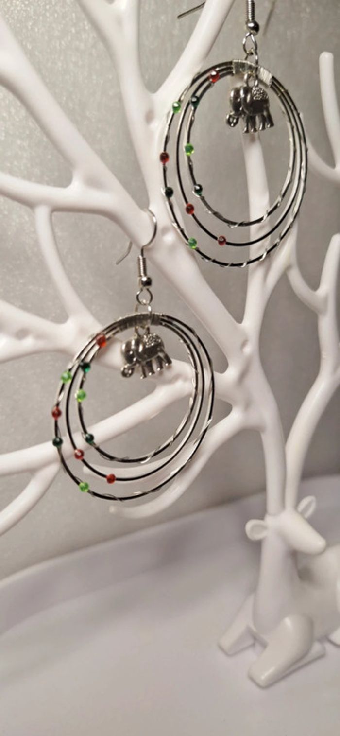 Boucles d’oreilles artisanales éléphant – style bohème - photo numéro 3