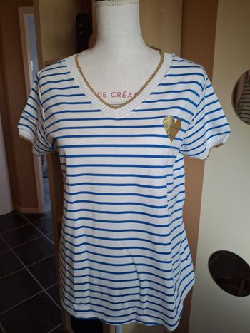 T shirt marinière blanc bleu neuf étiqueté
