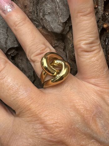 Bague épaisse double noeud entrelacé acier inoxydable or réglable de la taille 52 à 54