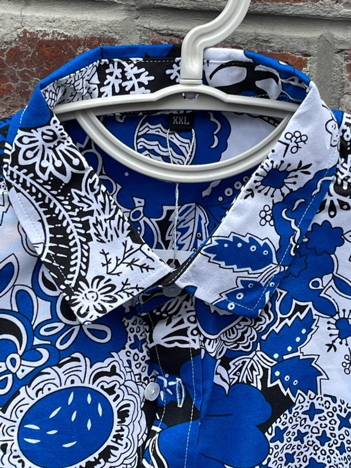 Chemise manches longues homme motif floral bleue vintage chinois - photo numéro 3