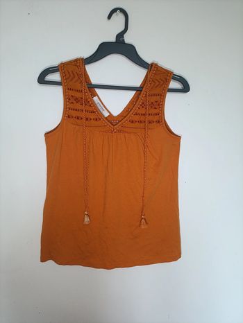 Débardeur orange brodé à pompons – Promod – Taille XS