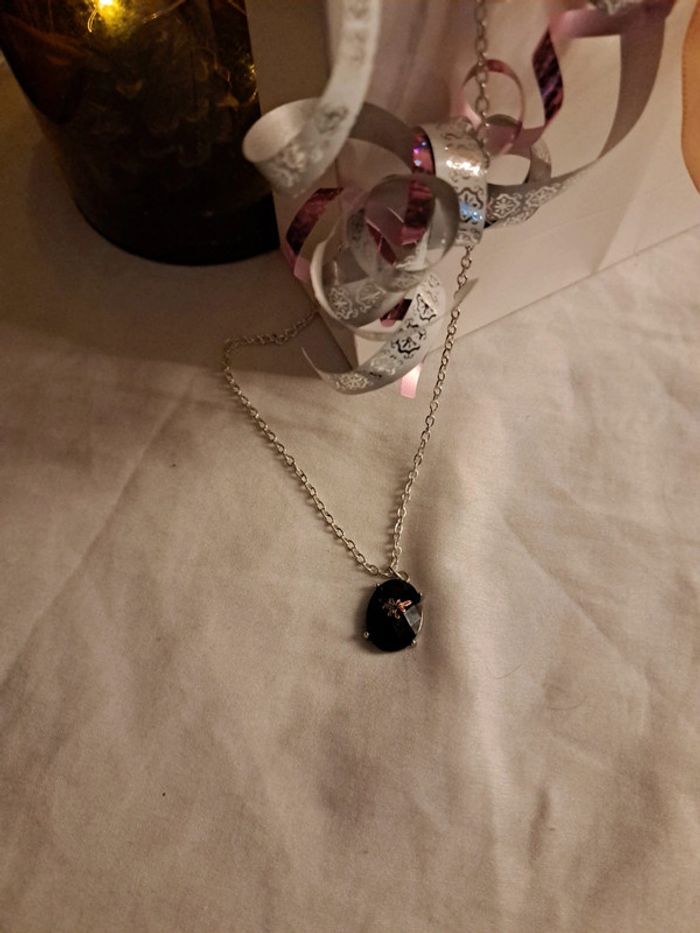 Collier acier inoxydable avec pendentif noir florale - photo numéro 6