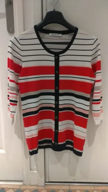 T-shirt rayé manches 3/4 effet gilet