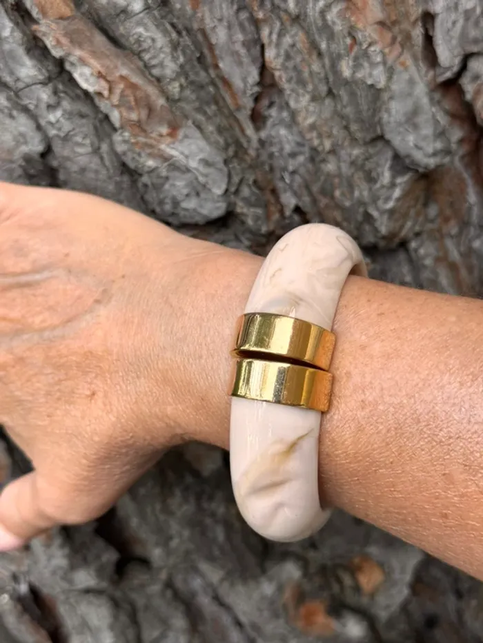 Jonc qui s’ouvre taille M écru reflets marrons et or habaha Paris - photo numéro 6