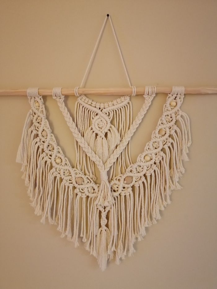 Macramé mural perlé nature