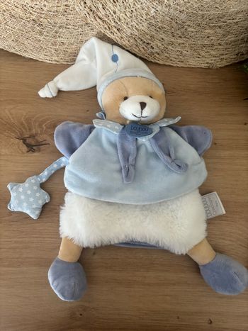 Doudou Marionnette ours petit chou bleu blanc étoile doudou et compagnie