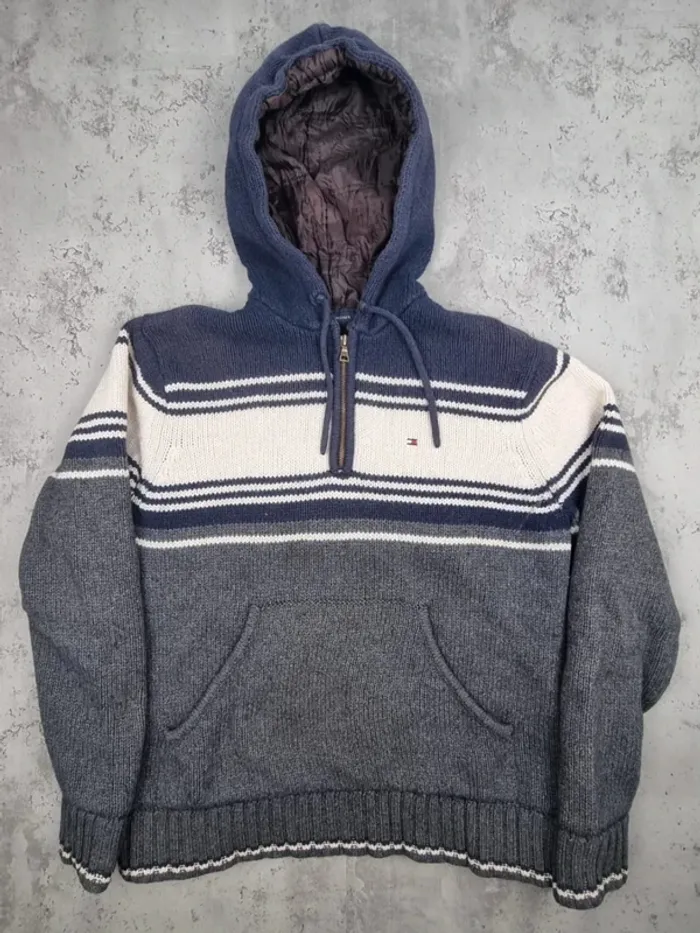 Pull 1/4 zip à capuche Tommy Hilfiger – Taille M Hommes (mesures en photos) - photo numéro 3