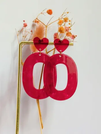 Boucles d oreilles pendantes coeur ovale rouge