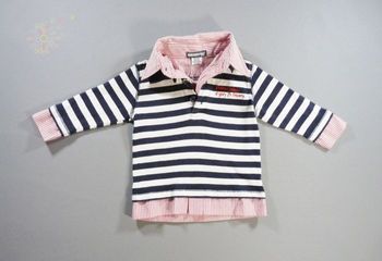 Tee-shirt polo manches longues jersey bleu marine blanc rouge rayures Orchestra 6 mois 68 cm garçon