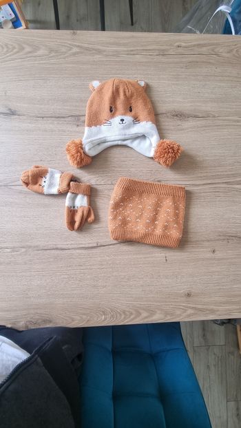 Ensemble bonnet, moufles et cache cou