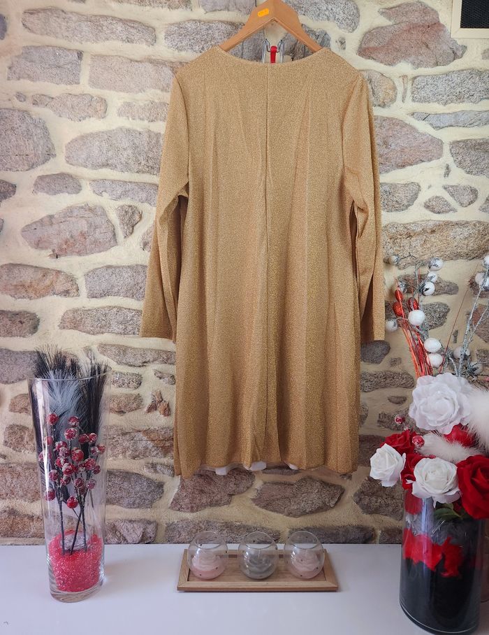 Robe de soirée manches longues dorée pailleté brillante Femme taille 52 marque Asos 💎 - photo numéro 3