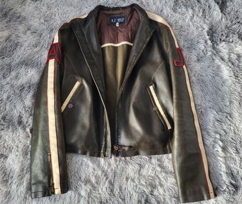 MAGNIFIQUE Veste en Cuir Vintage Armani Jeans Biker/Racing Années 2000 T. 54 (L/XL)
