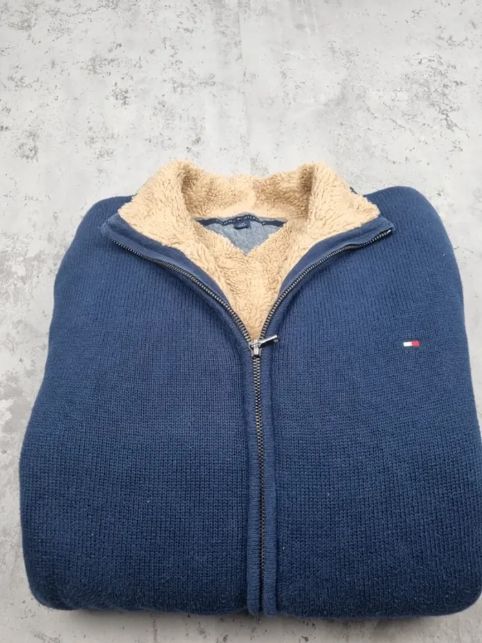 Pull zippé fourré Tommy Hilfiger bleu marine L Hommes (mesures en photos) - photo numéro 2