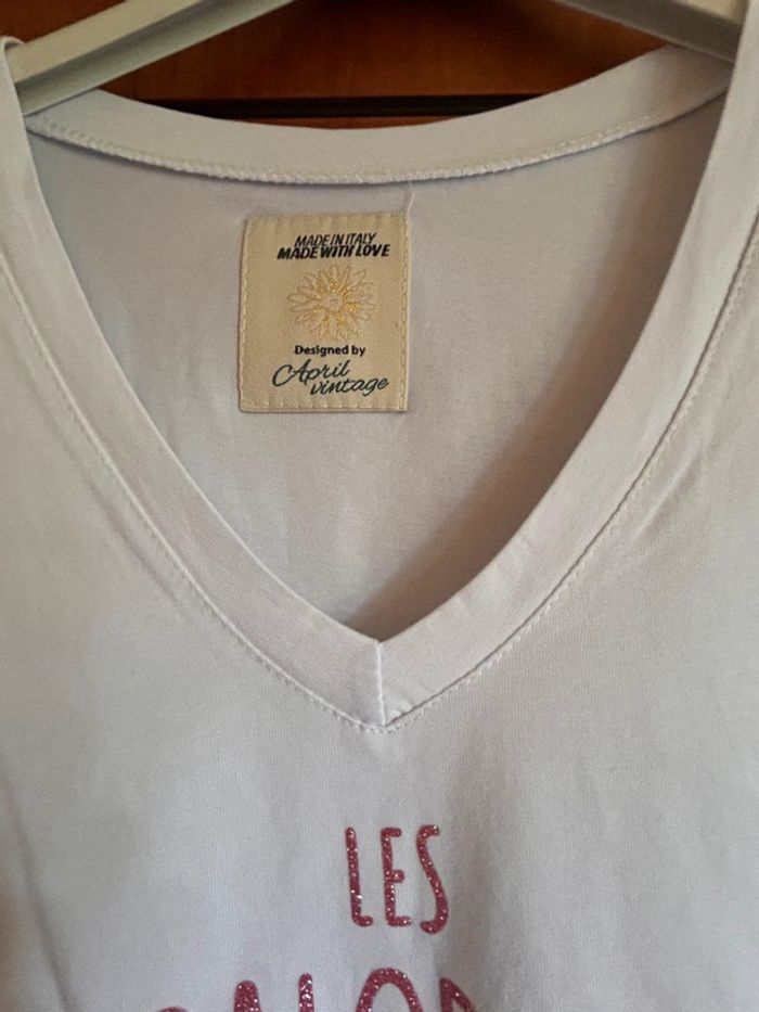 T-shirt blanc col v April Vintage taille unique - photo numéro 3