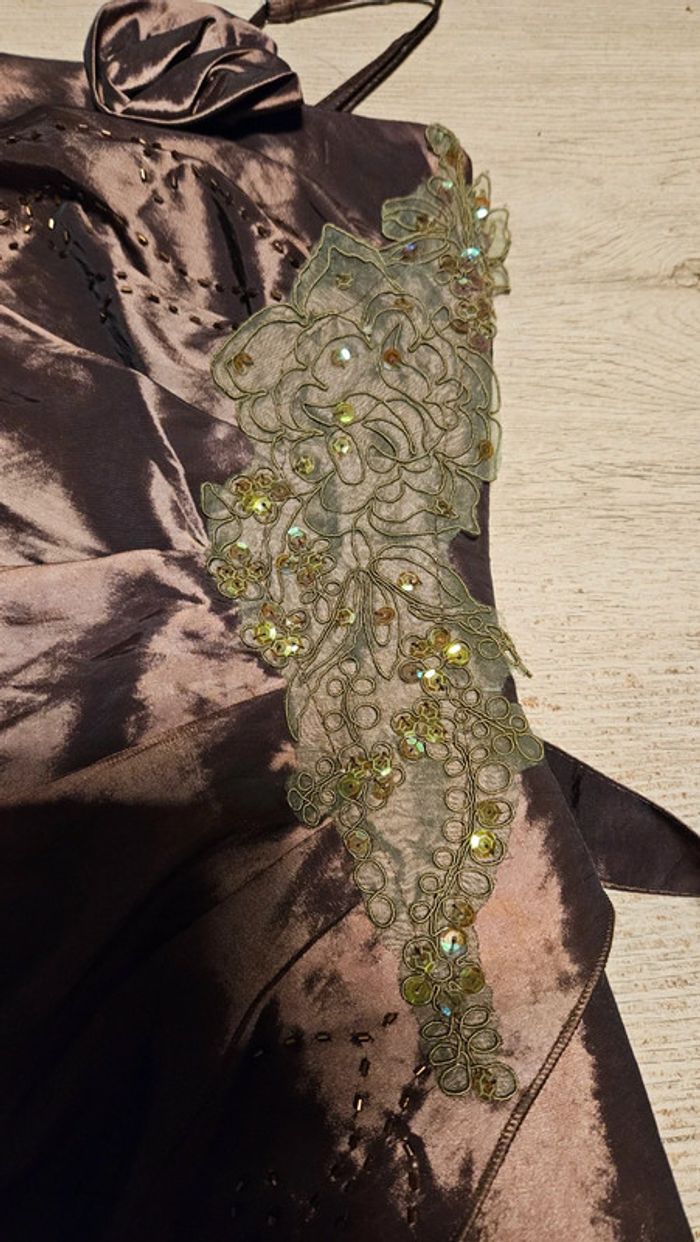 Robe longue de soirée brun satiné, à bretelles, Envie Collection, XL - photo numéro 8