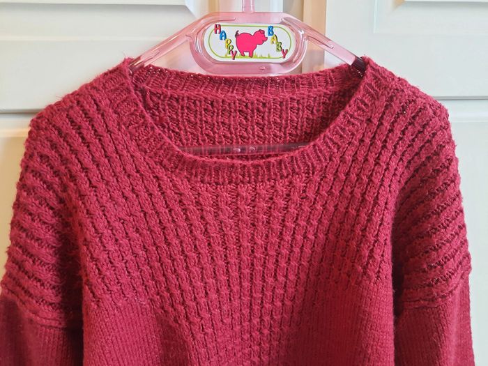 Pull tricoté main lie de vin L/XL - photo numéro 2